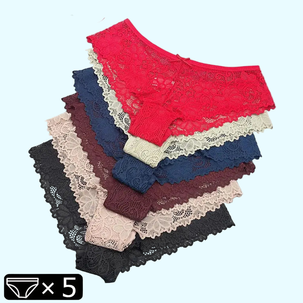 Moonflame 5 PCS Women Briefs Sexy Full Lace Panties Hollow Out Low-waist Female Shorts Soft Solid Color Breathable Underwear Boutique de Lingeries et Accessoires Annie
