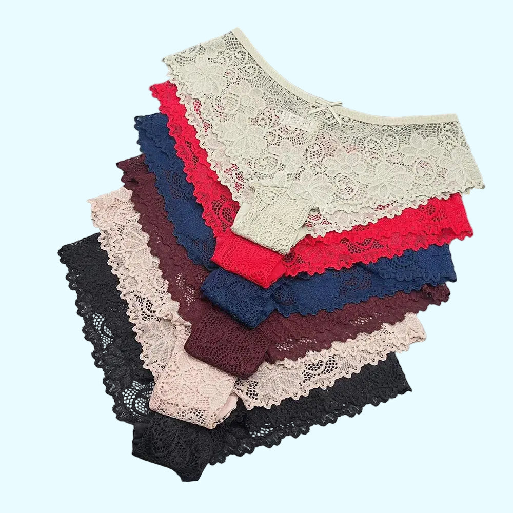 Moonflame 5 PCS Women Briefs Sexy Full Lace Panties Hollow Out Low-waist Female Shorts Soft Solid Color Breathable Underwear Boutique de Lingeries et Accessoires Annie