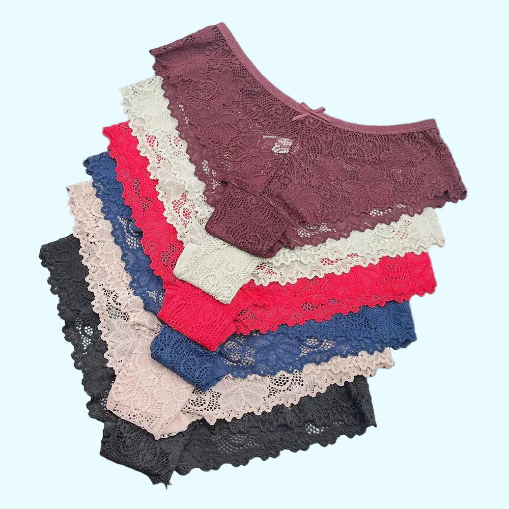 Moonflame 5 PCS Women Briefs Sexy Full Lace Panties Hollow Out Low-waist Female Shorts Soft Solid Color Breathable Underwear Boutique de Lingeries et Accessoires Annie
