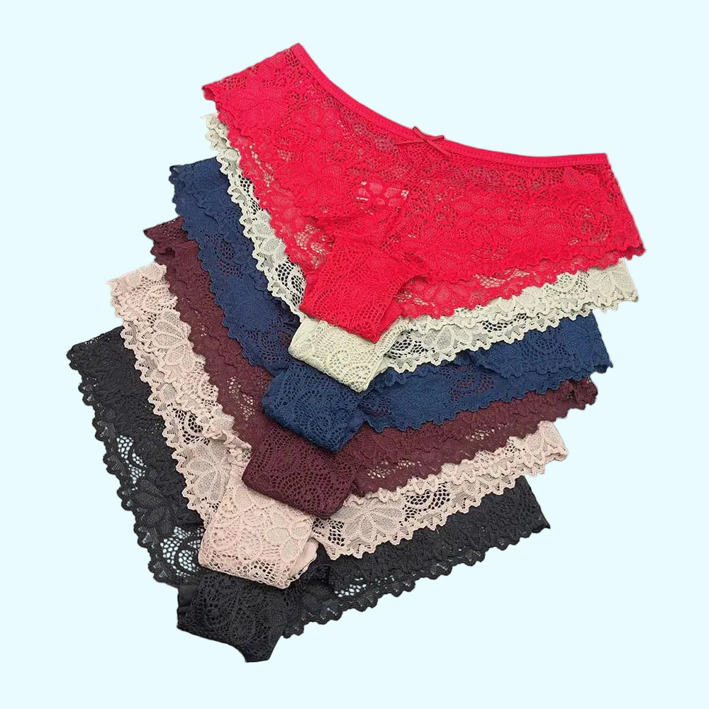 Moonflame 5 PCS Women Briefs Sexy Full Lace Panties Hollow Out Low-waist Female Shorts Soft Solid Color Breathable Underwear Boutique de Lingeries et Accessoires Annie