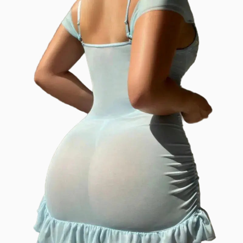 Robe pyjama en dentelle brodée avec ruban transparente Lingeries et Accessoires Annie