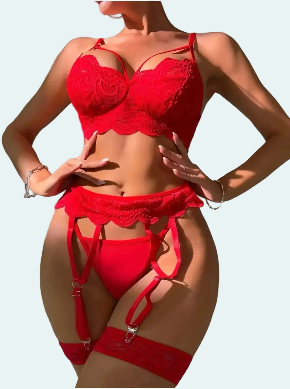 Ensemble lingerie dentelle érotique trois pieces Sexy pour les femmes