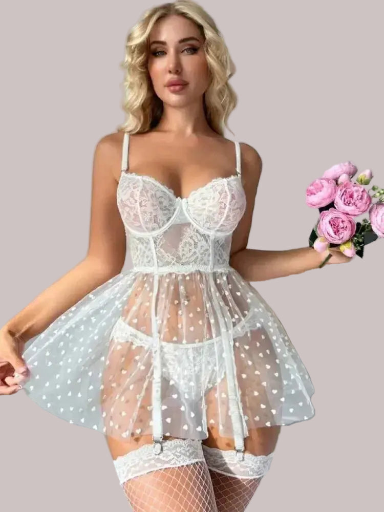 robe de nuit  transparente en dentelle avec jarretelles deluxe Lingeries et Accessoires Annie