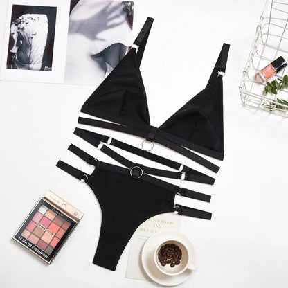 Ensemble de soutien-gorge érotique pour femme avec anneau deux pièces