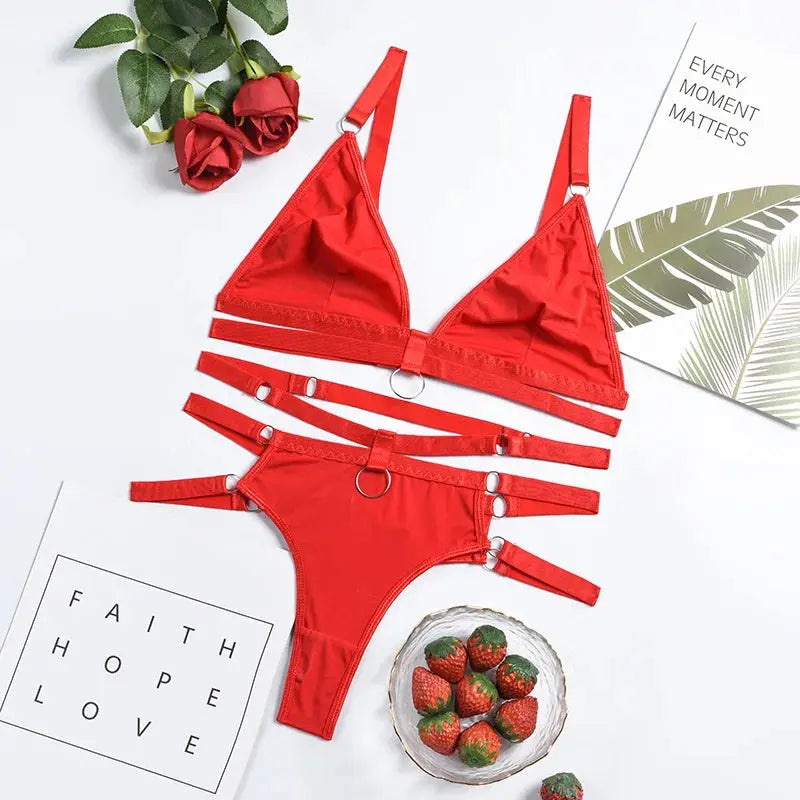 Ensemble de soutien-gorge érotique pour femme avec anneau deux pièces