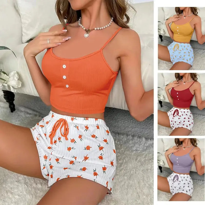 Ensemble pyjama et short pour femmes, sous-vêtements de nuit - maison