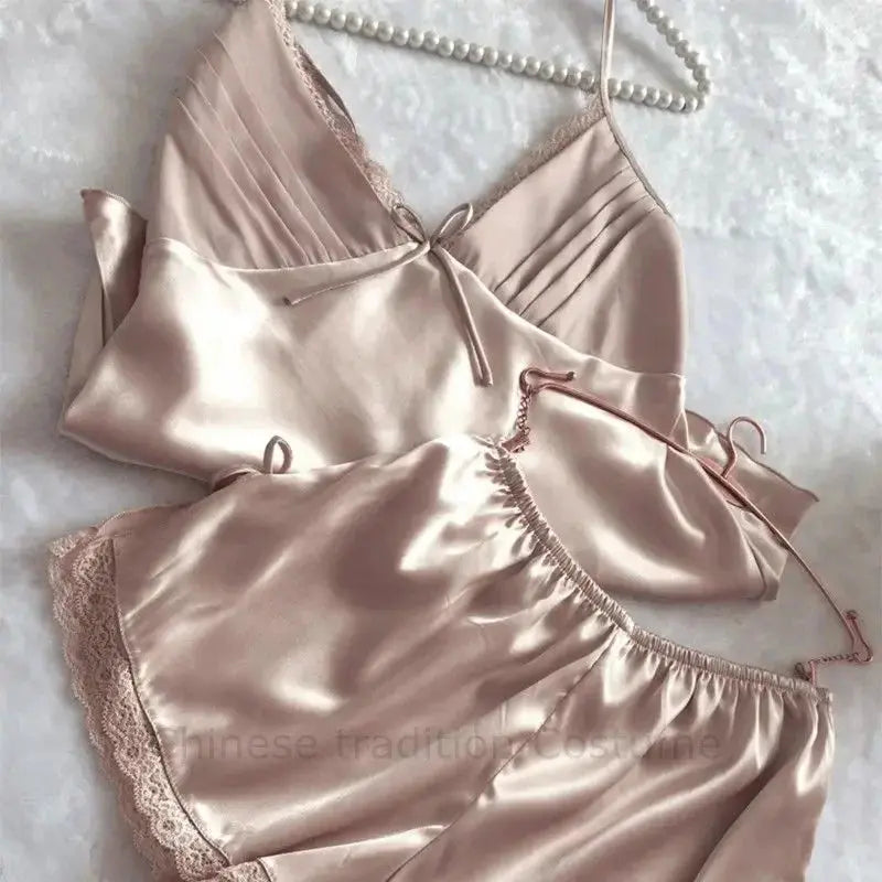 Ensemble Pyjama en satin à lacets pour femmes- grande taille 3XL