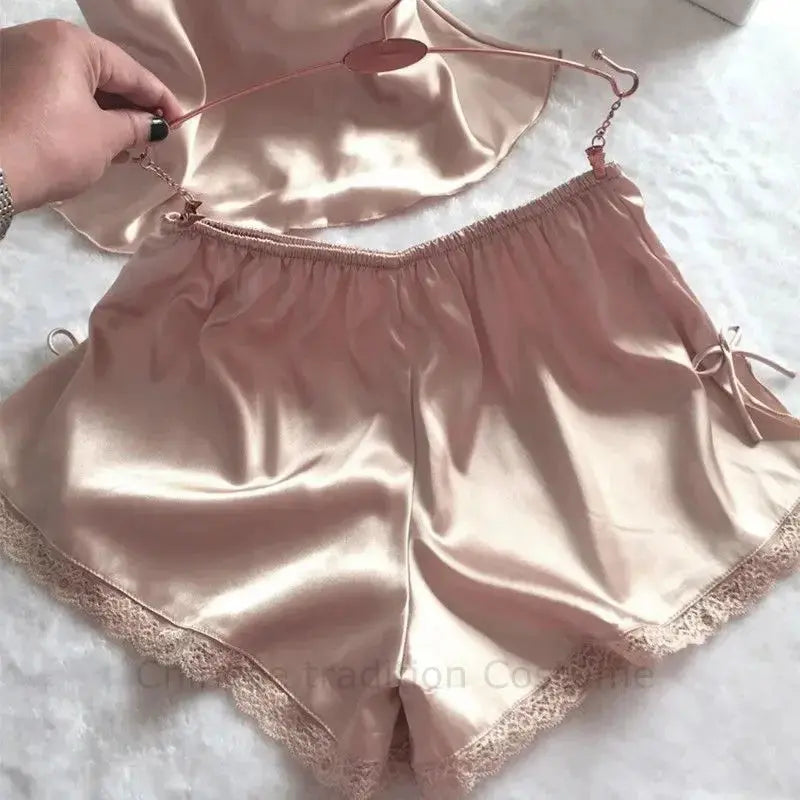 Ensemble Pyjama en satin à lacets pour femmes- grande taille 3XL