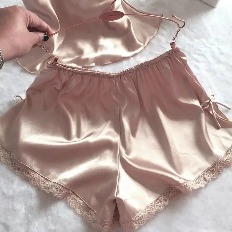 Ensemble Pyjama en satin à lacets pour femmes- grande taille 3XL