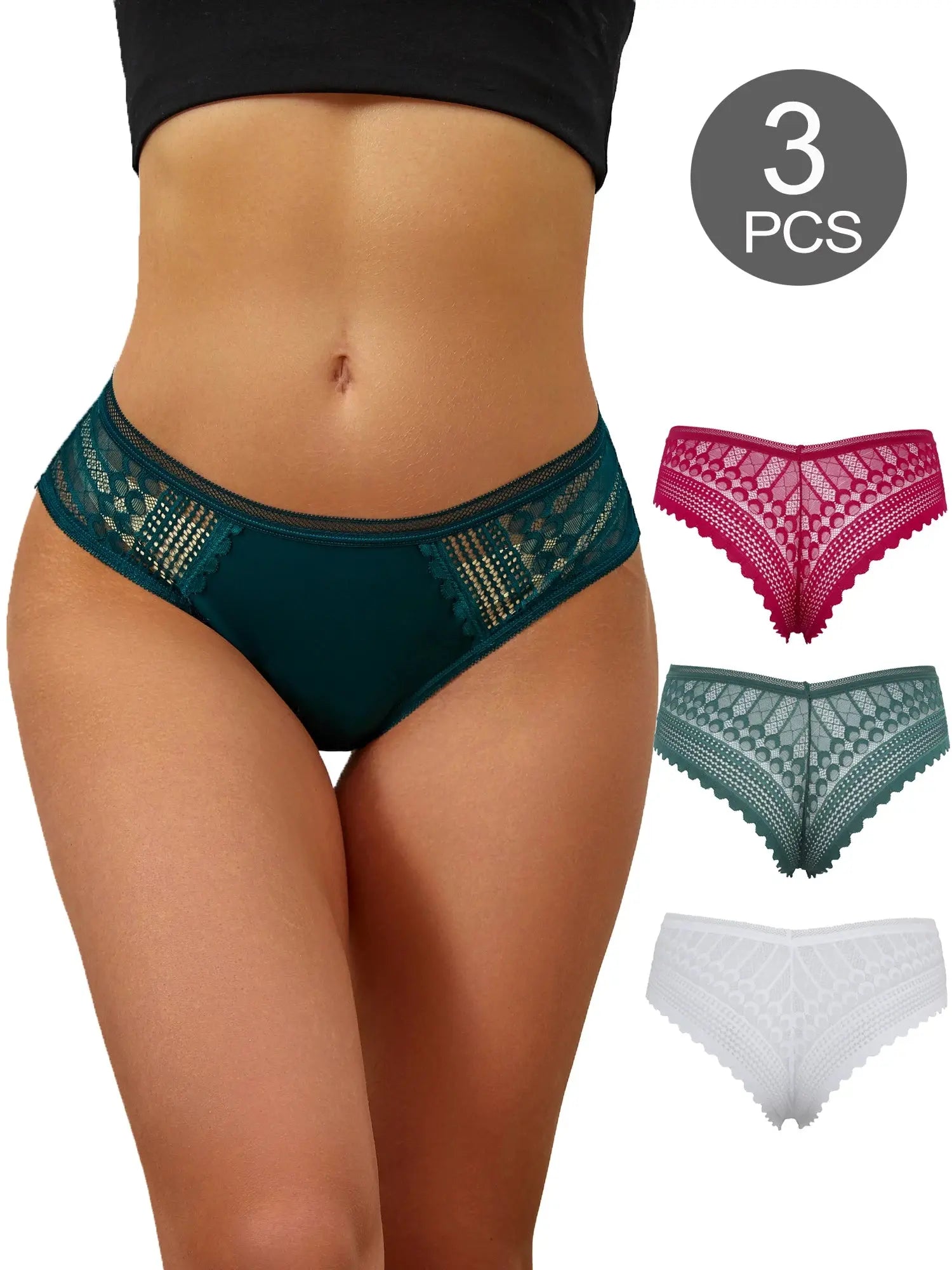 Lot de 03 culottes en dentelle taille basse