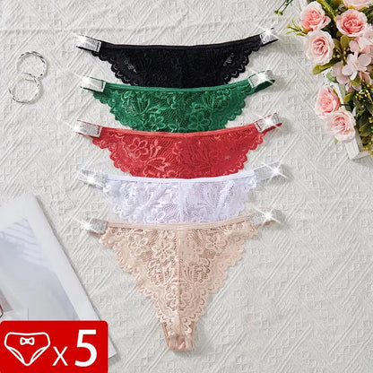 Lot de 05 pièces culotte string broderie taille basse