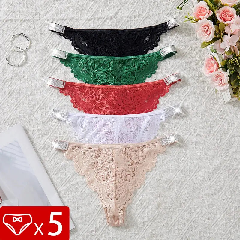Lot de 05 pièces culotte string broderie taille basse