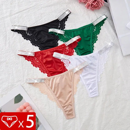 Lot de 05 pièces culotte string broderie taille basse