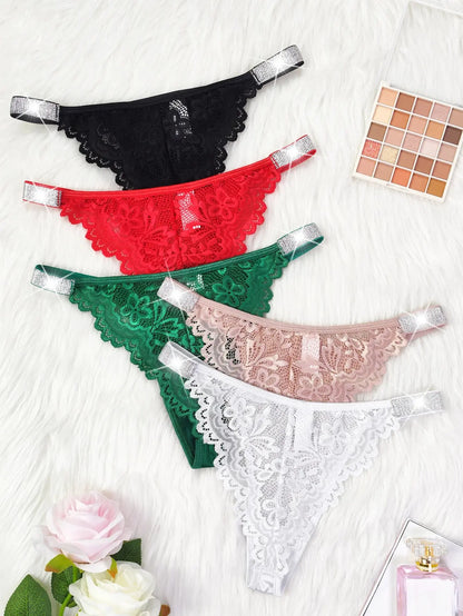Lot de 05 pièces culotte string broderie taille basse