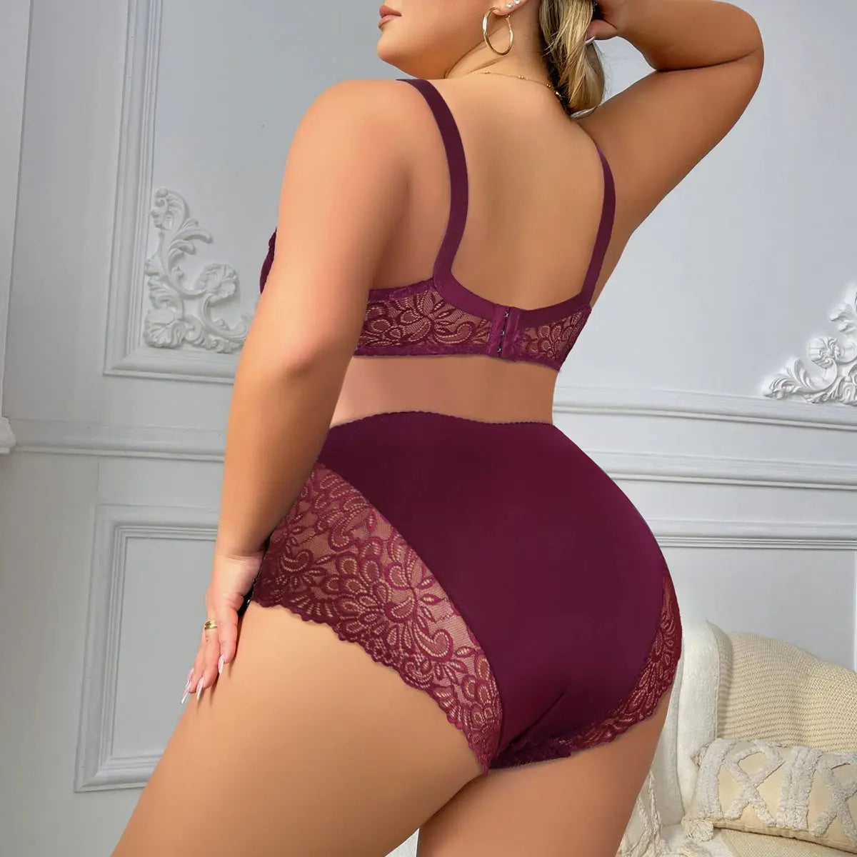 Ensemble soutien-gorge et culotte mince armatures grande taille