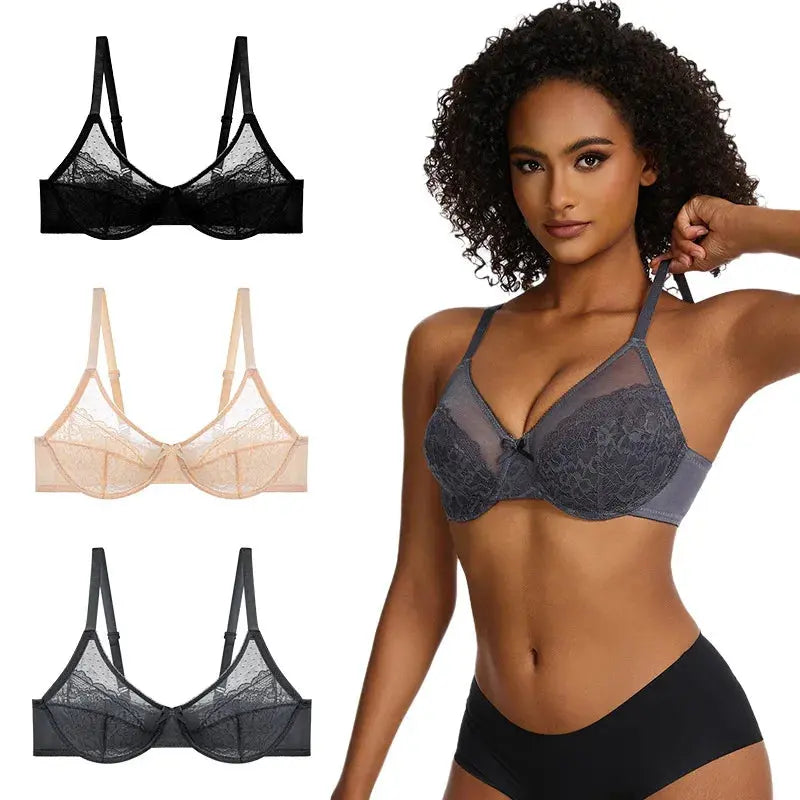 Soutien-gorge sexy en dentelle florale fin couleur unie