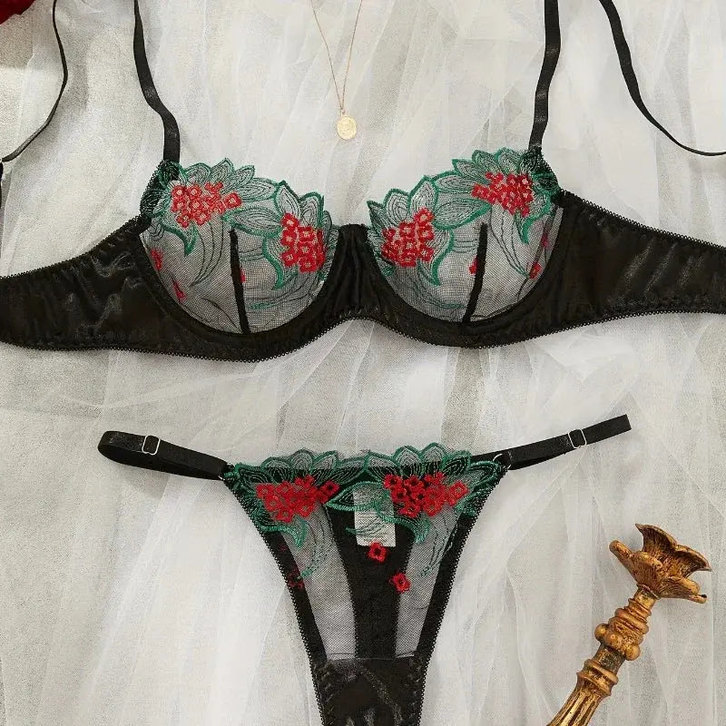 Ensemble Lingerie deux pièces brodée florale Lingeries et Accessoires Annie