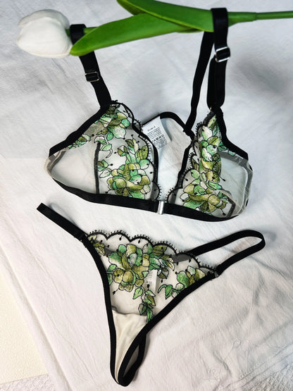Ensemble de Lingerie Sexy avec broderie florale, sous vetement