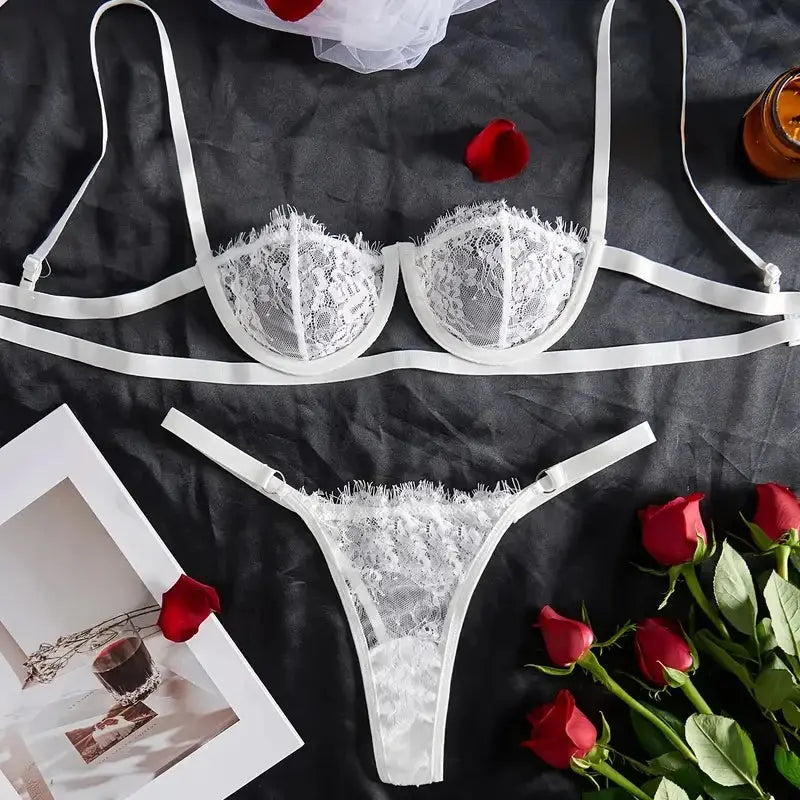 Ensemble fleural lingerie deux pieces assortis en dentelle