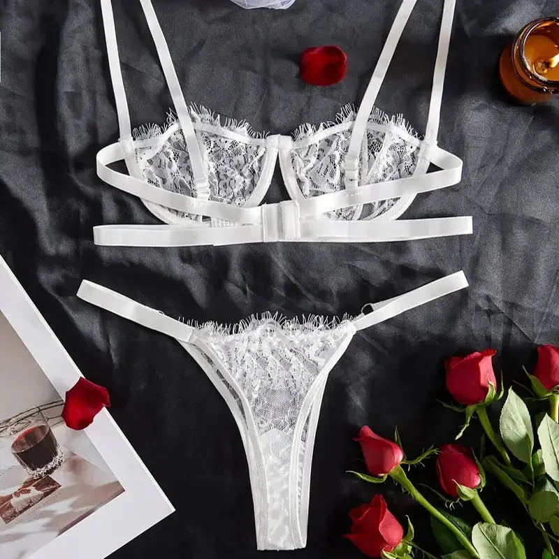 Ensemble fleural lingerie deux pieces assortis en dentelle
