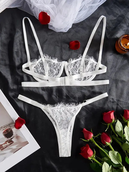 Ensemble fleural lingerie deux pieces assortis en dentelle