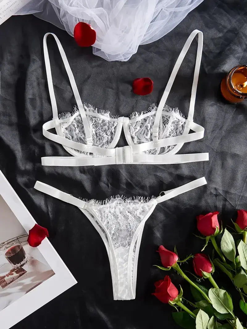 Ensemble fleural lingerie deux pieces assortis en dentelle