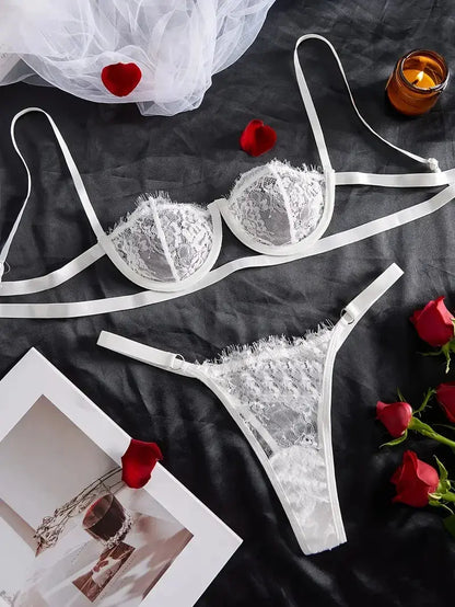Ensemble fleural lingerie deux pieces assortis en dentelle