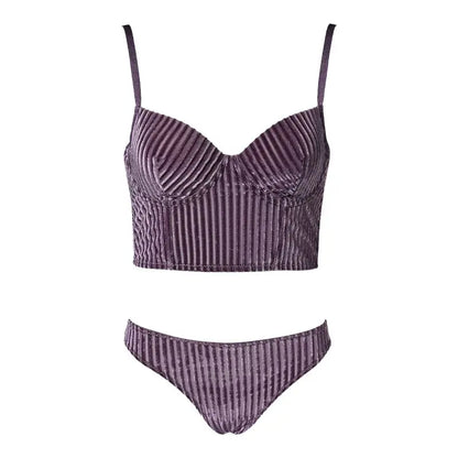 Ensemble soutien-gorge et slip côtelé à armatures, sous vetement femme