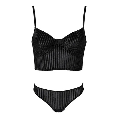 Ensemble soutien-gorge et slip côtelé à armatures, sous vetement femme