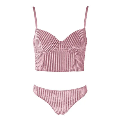 Ensemble soutien-gorge et slip côtelé à armatures, sous vetement femme