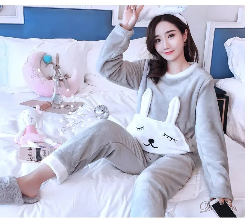 pyjama en polaire épais et chaud femme, vêtement de nuit d'hiver2