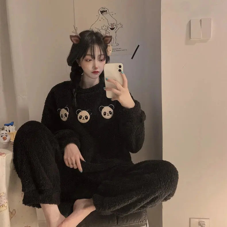 pyjama en polaire épais et chaud femme, vêtement de nuit d'hiver2