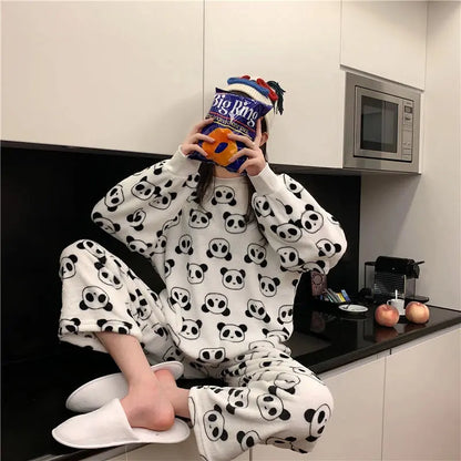 pyjama en polaire épais et chaud femme, vêtement de nuit d'hiver2