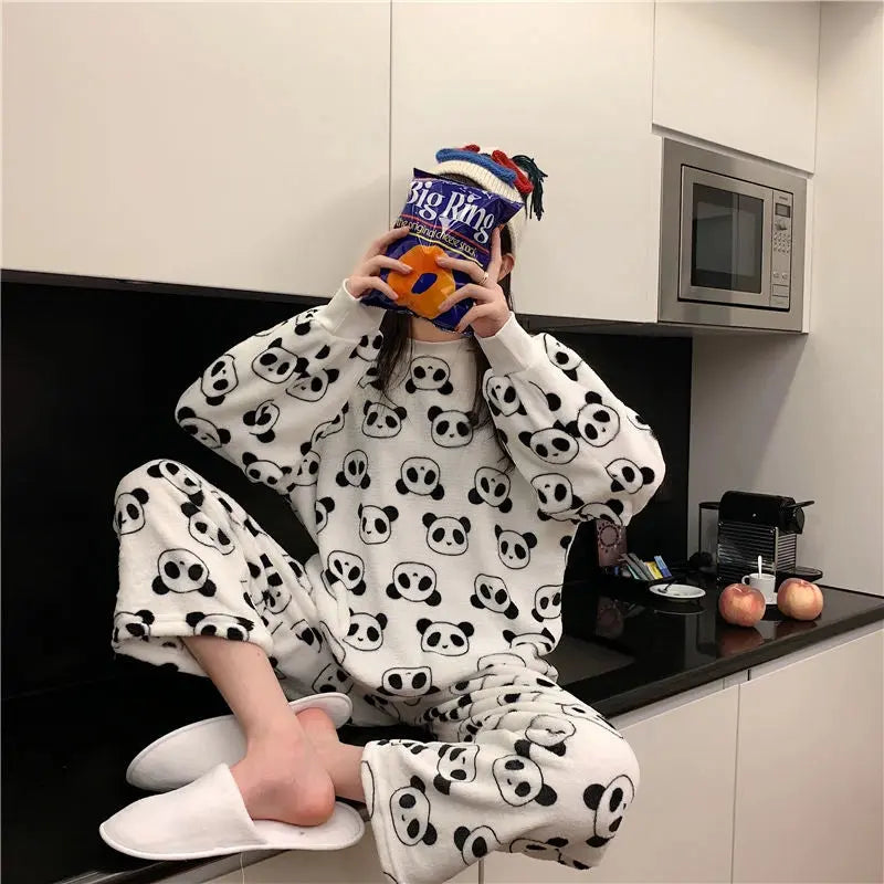 pyjama en polaire épais et chaud femme, vêtement de nuit d'hiver2