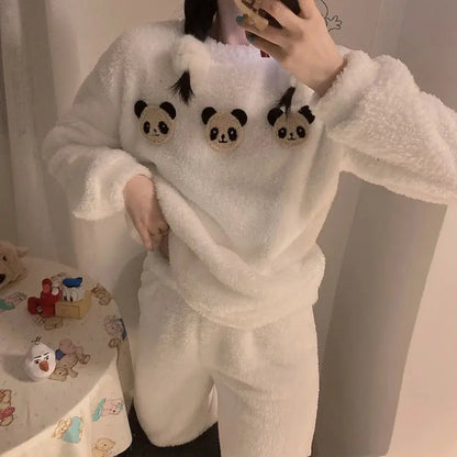 pyjama en polaire épais et chaud femme, vêtement de nuit d'hiver2