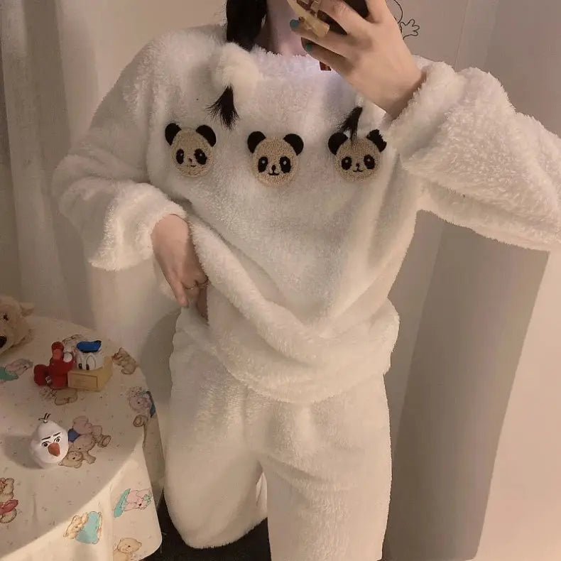 pyjama en polaire épais et chaud femme, vêtement de nuit d'hiver2