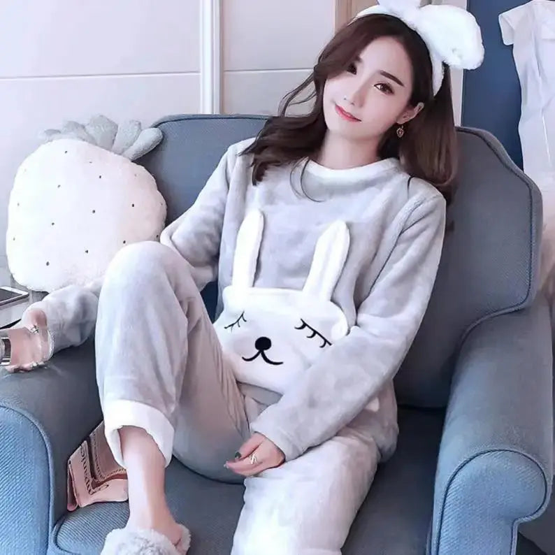 pyjama en polaire épais et chaud femme, vêtement de nuit d'hiver2