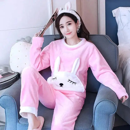 pyjama en polaire épais et chaud femme, vêtement de nuit d'hiver2