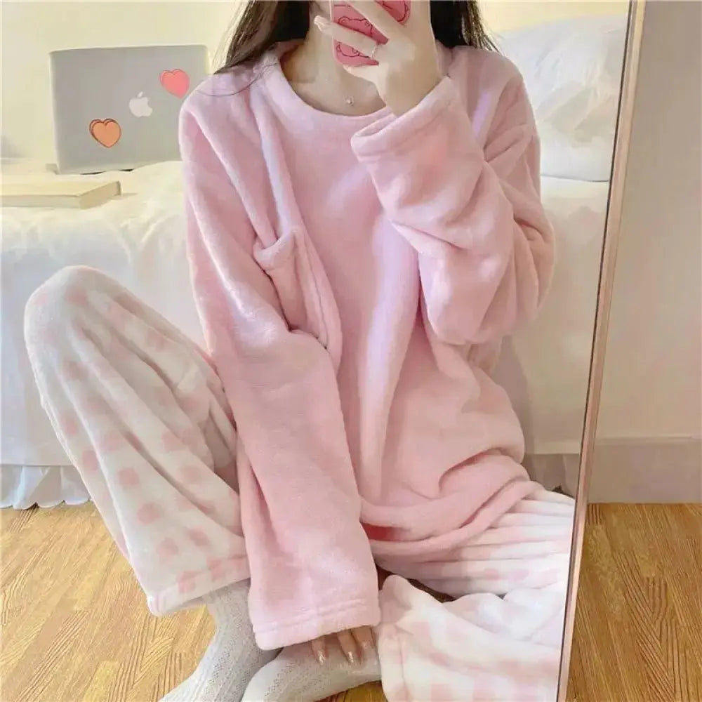 Pyjama en polaire épais et chaud femme, vêtement de nuit d'hiver