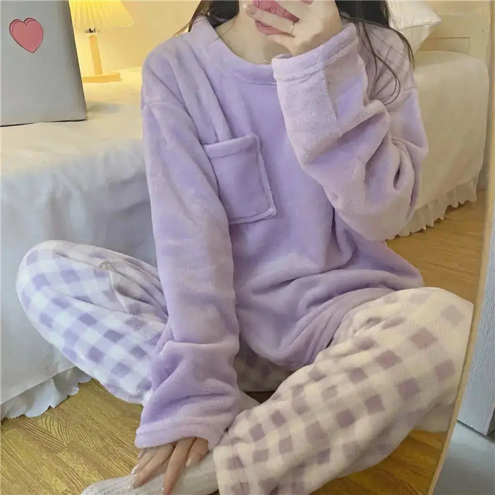 Pyjama en polaire épais et chaud femme, vêtement de nuit d'hiver