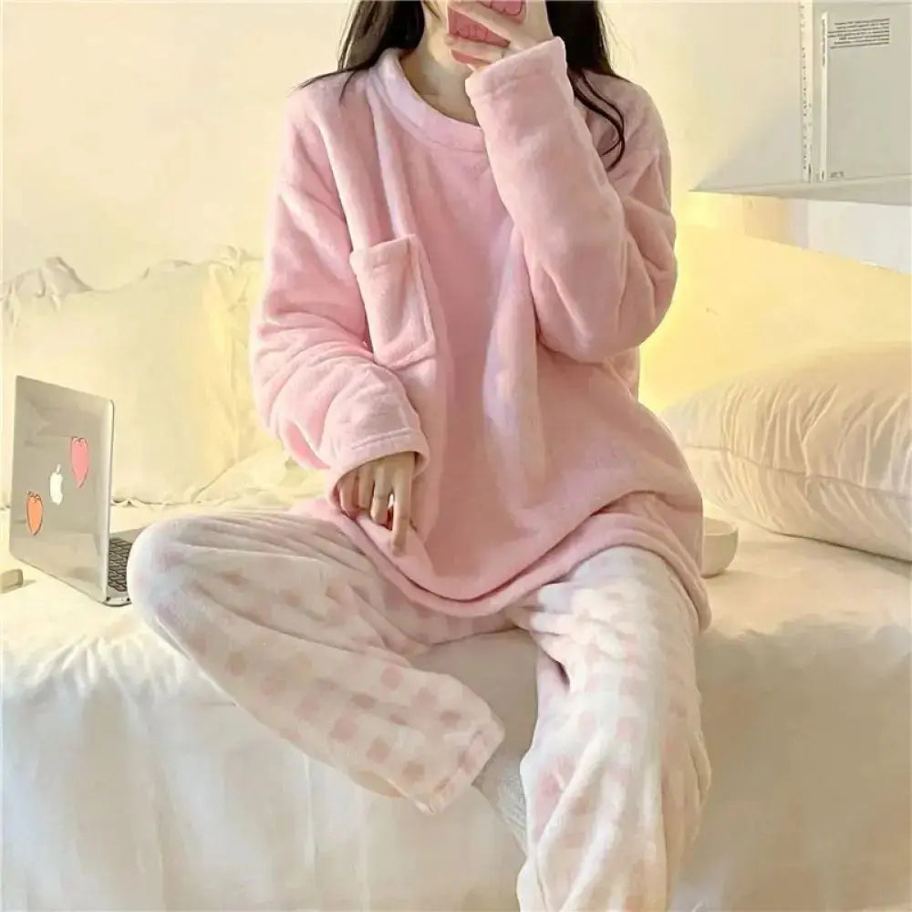 Pyjama en polaire épais et chaud femme, vêtement de nuit d'hiver