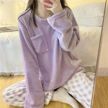 Pyjama en polaire épais et chaud femme, vêtement de nuit d'hiver