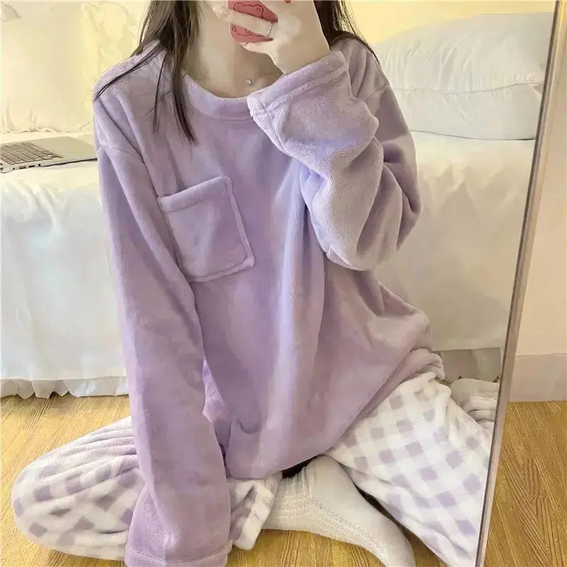Pyjama en polaire épais et chaud femme, vêtement de nuit d'hiver