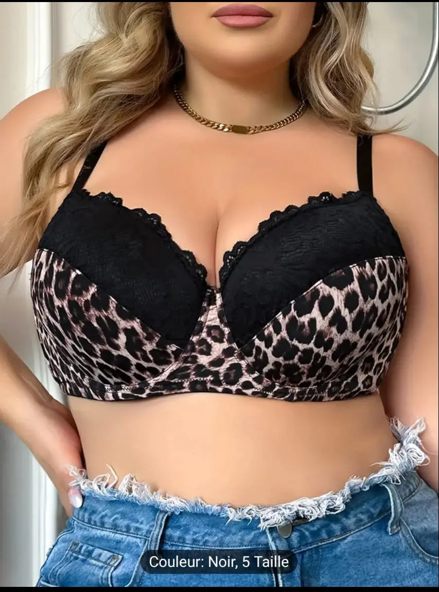 Grande taille soutien-gorge avec imprimé léopard Brassiere 90D-105D Boutique de Lingeries et Accessoires Annie