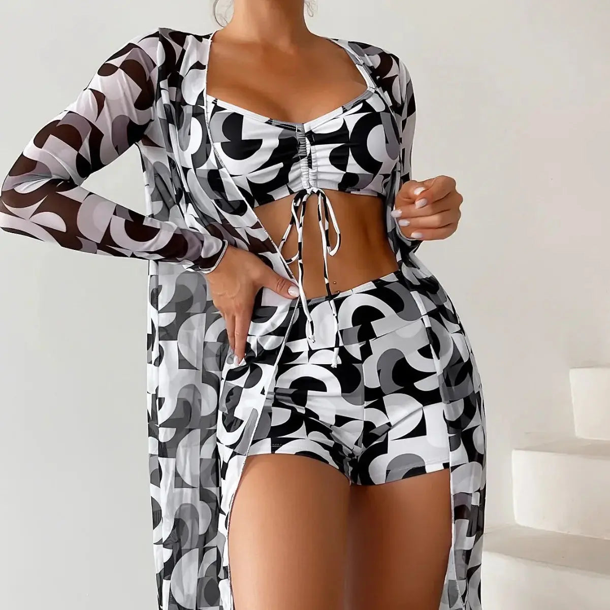 Maillot de bain femme trois pièces culotte taille haute