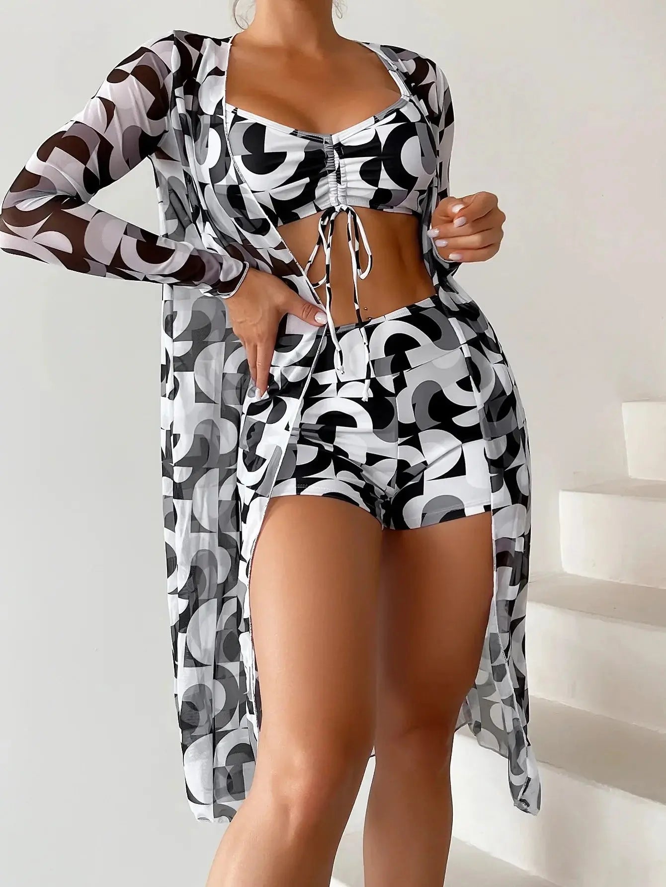 Maillot de bain femme trois pièces culotte taille haute