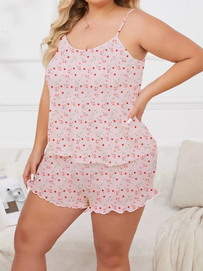 Pyjama grande taille bretelles d'été,deux pièces, vêtements de maison 
