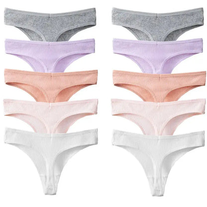 Lot de 10 pièces culottes string rayés en coton tongs-culotte femme