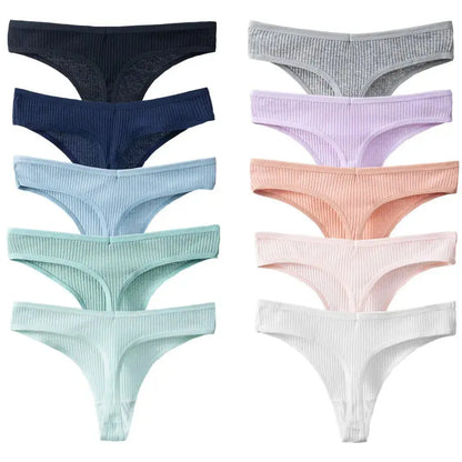 Lot de 10 pièces culottes string rayés en coton tongs-culotte femme