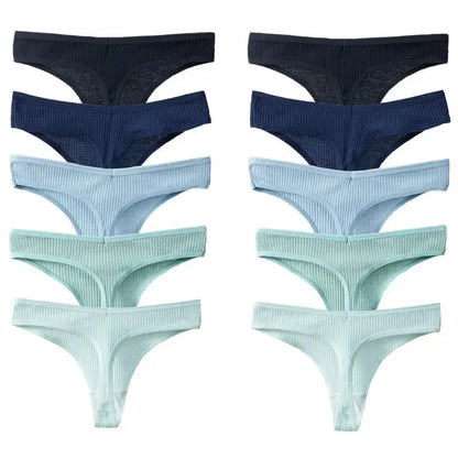 Lot de 10 pièces culottes string rayés en coton tongs-culotte femme